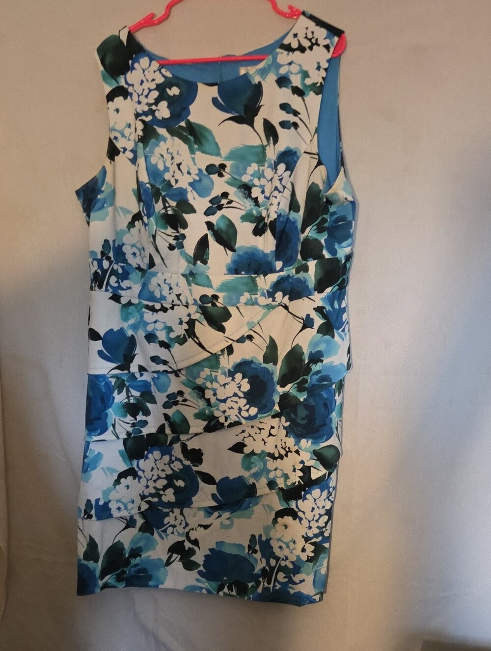 dressbarn Blue and Teal Floral Midi Sheath Dress